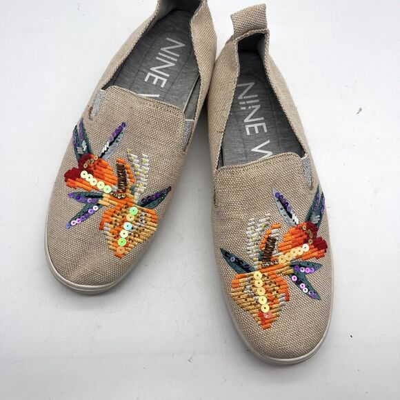 Nine West Playa Vista Embroidered Floral Slip On Sneaker Shoes Flats size 10M - Picture 1 of 8